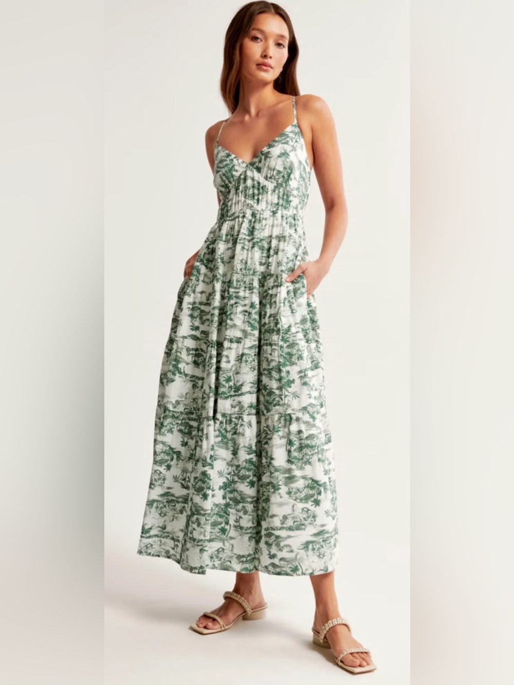 Abercrombie & Fitch Green and White Printed Maxi Dress